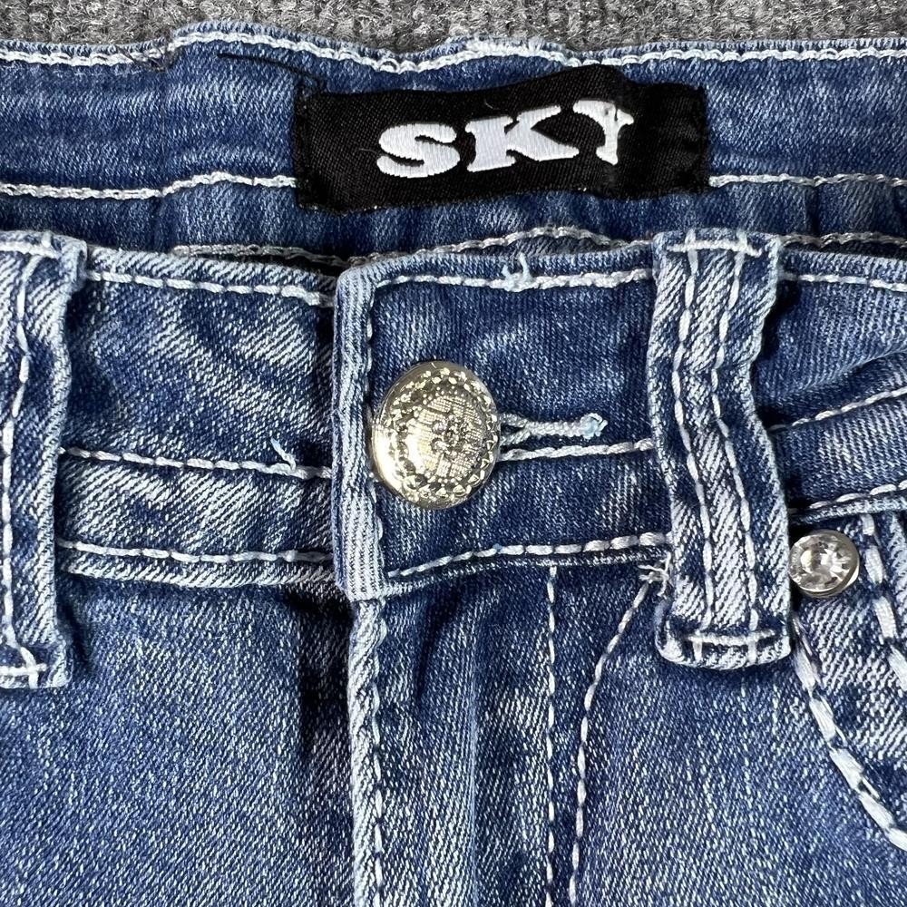 SKY Flared Jeans Women's 4 Blue Denim Embroidered Western Rhinestones Workwear - Picture 14 of 16